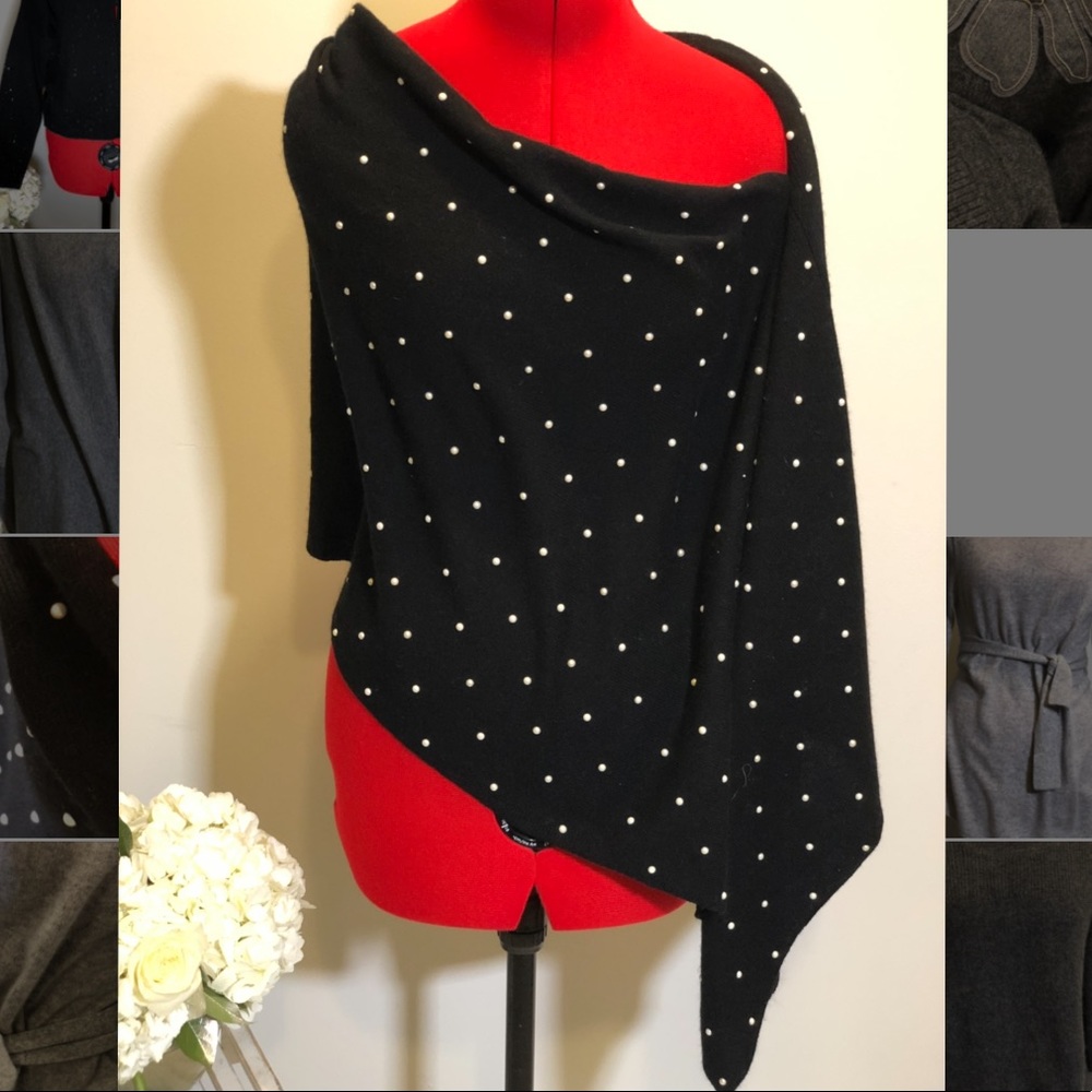 Cashmere pearl embellished asymmetrical poncho